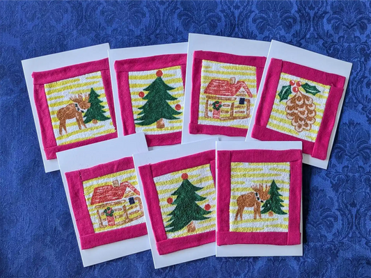 Upcycled Appliqué Blank Card - Framed Christmas Scene