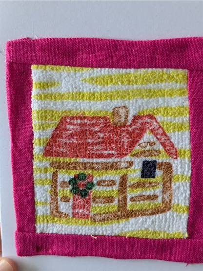 Upcycled Appliqué Blank Card - Framed Christmas Scene