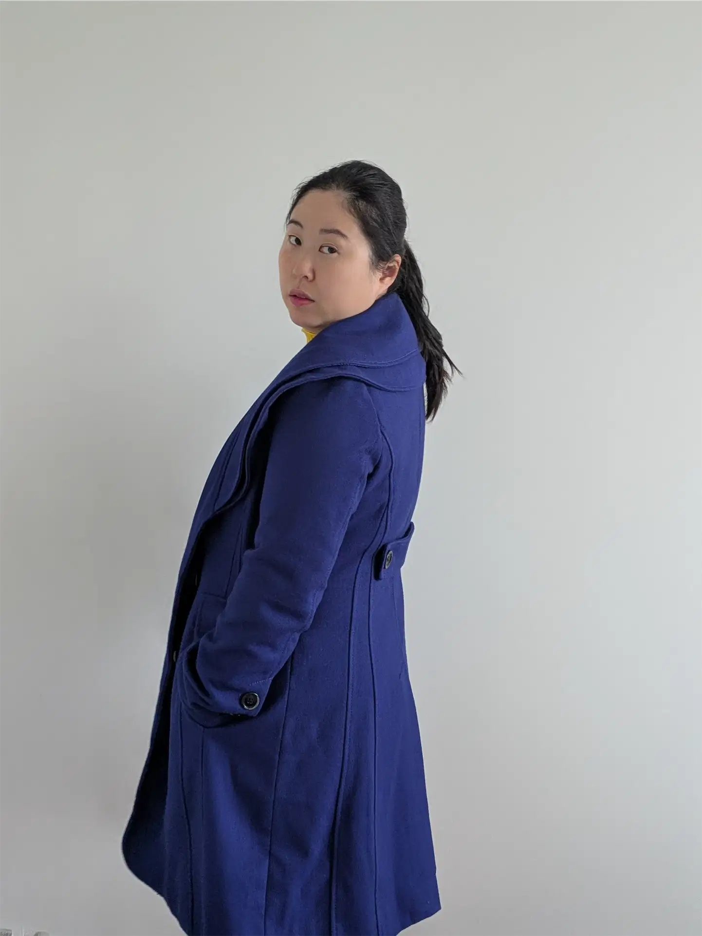 Guess Wool Blend Shawl Collar Coat - Blue (Size M)