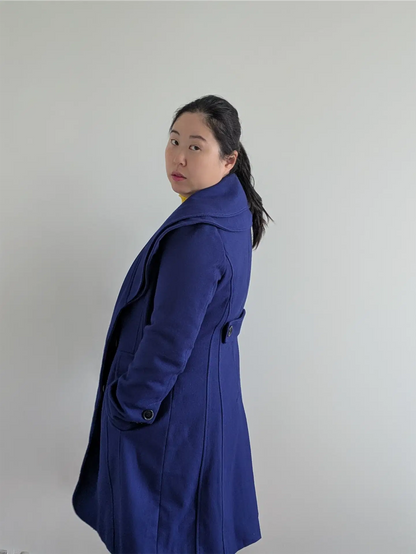 Guess Wool Blend Shawl Collar Coat - Blue (Size M)