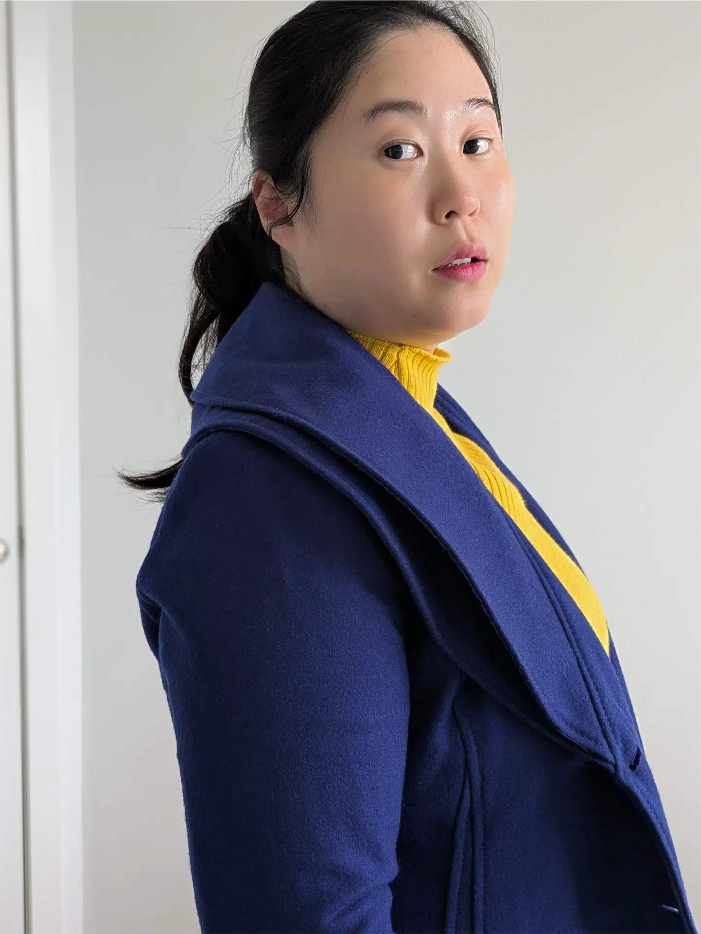 Guess Wool Blend Shawl Collar Coat - Blue (Size M)