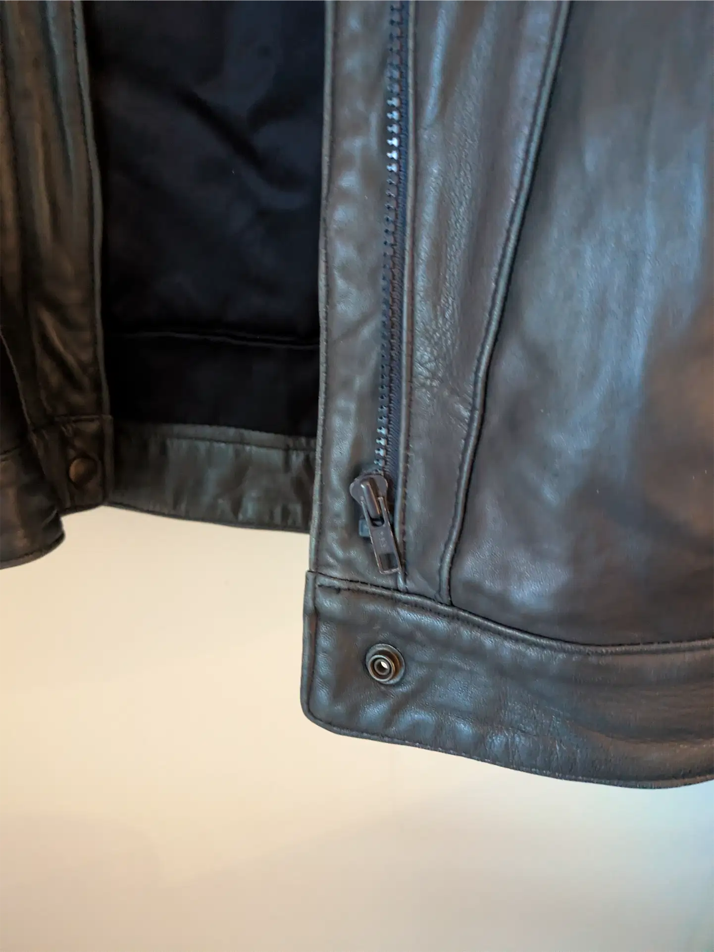 Grey-Navy Vintage Leather Bomber Jacket - The Olde Hide House (Size S)