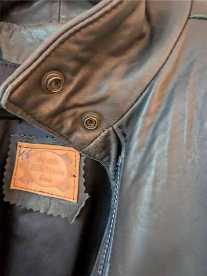 Grey-Navy Vintage Leather Bomber Jacket - The Olde Hide House (Size S)