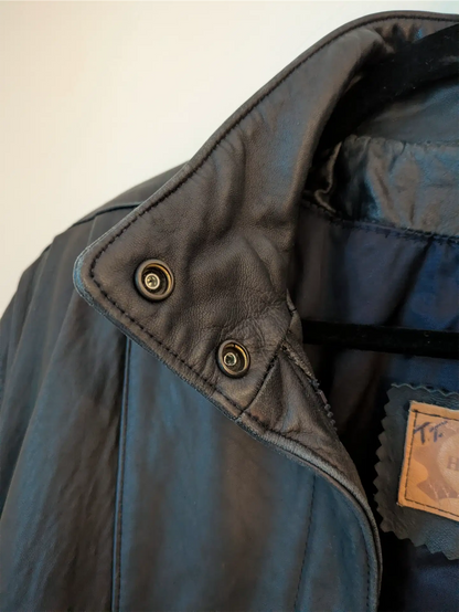 Grey-Navy Vintage Leather Bomber Jacket - The Olde Hide House (Size S)