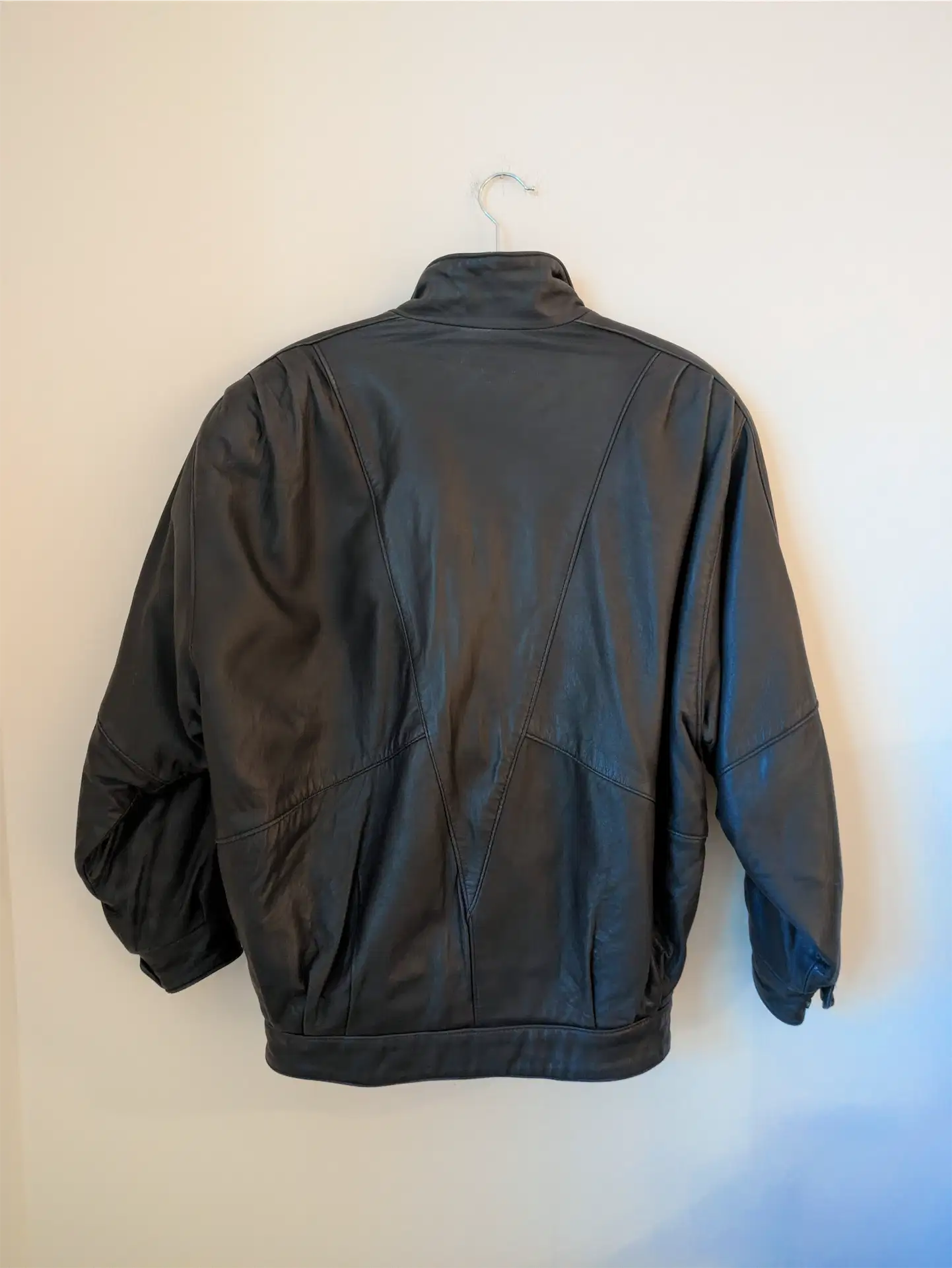 Grey-Navy Vintage Leather Bomber Jacket - The Olde Hide House (Size S)