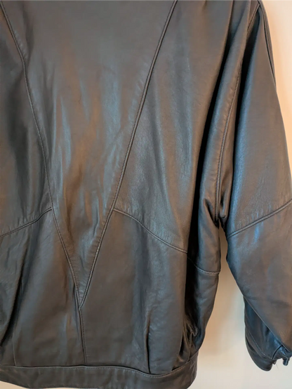 Grey-Navy Vintage Leather Bomber Jacket - The Olde Hide House (Size S)