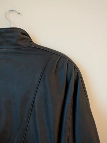 Grey-Navy Vintage Leather Bomber Jacket - The Olde Hide House (Size S)