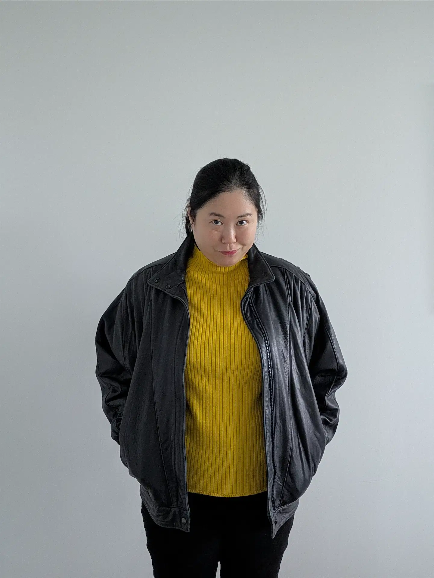 Grey-Navy Vintage Leather Bomber Jacket - The Olde Hide House (Size S)