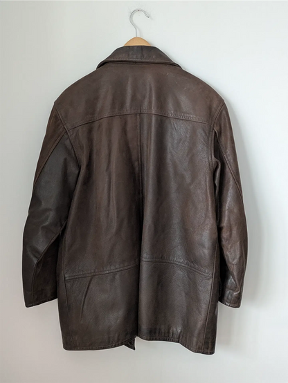 Brown Vintage Leather Coat - Olde Hide House (Women's Size L)