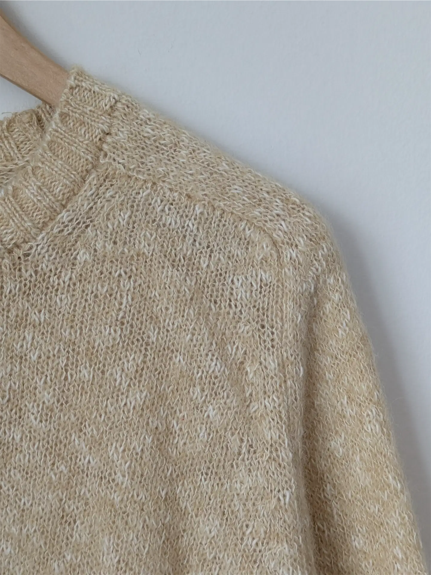 Beige Vintage Wool and Cotton Blend Sweater (Women's Size S)