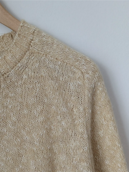 Beige Vintage Wool and Cotton Blend Sweater (Women's Size S)