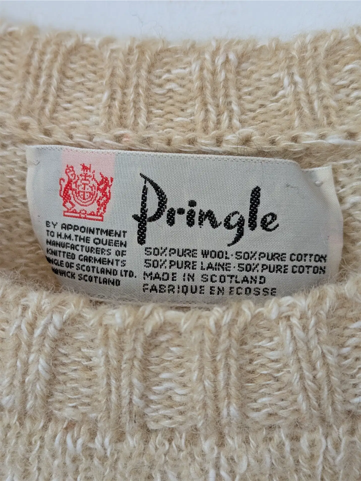 Beige Vintage Wool and Cotton Blend Sweater (Women's Size S)