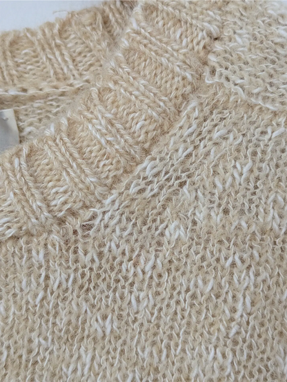 Beige Vintage Wool and Cotton Blend Sweater (Women's Size S)