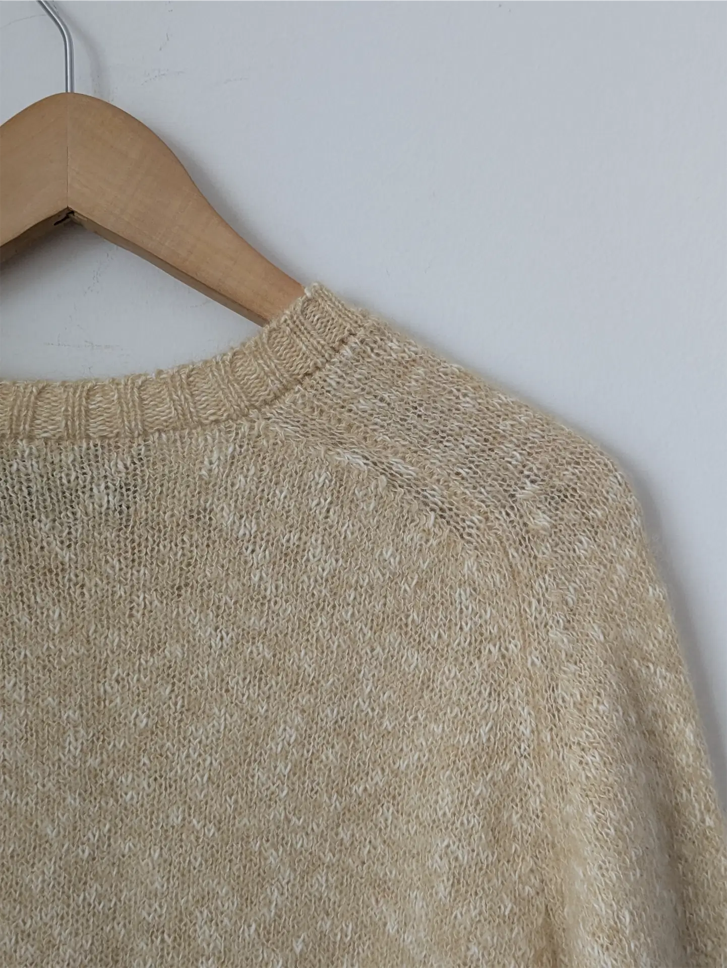 Beige Vintage Wool and Cotton Blend Sweater (Women's Size S)