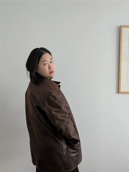 Brown Vintage Leather Coat - Olde Hide House (Women's Size L)