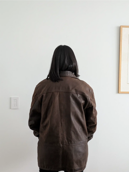 Brown Vintage Leather Coat - Olde Hide House (Women's Size L)