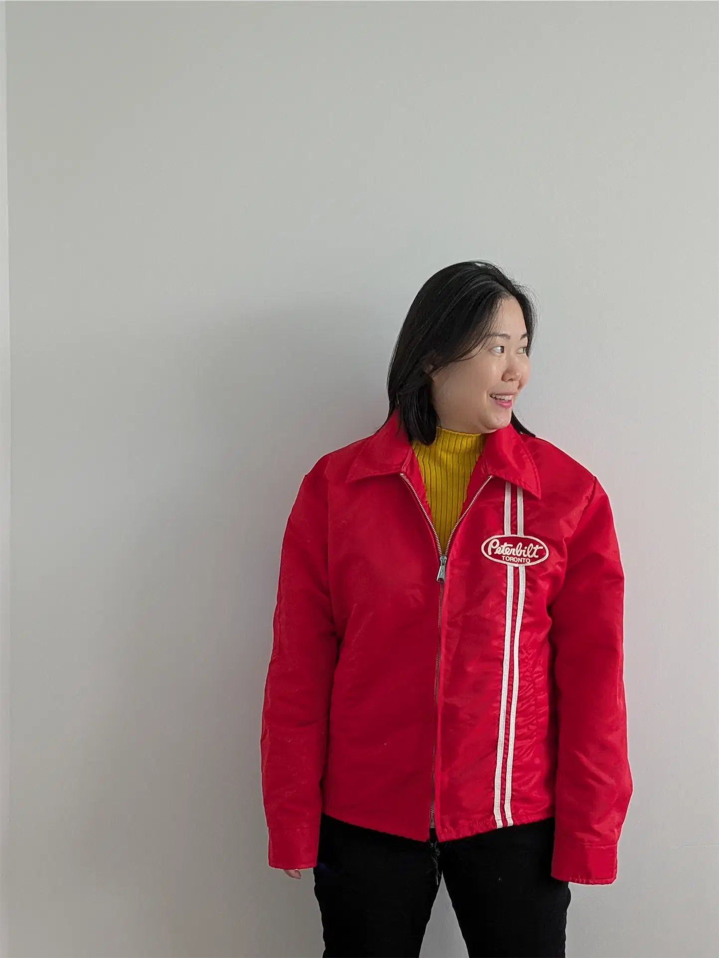 Red Vintage Trucker Jacket / Windbreaker - Peterbilt (Size M)