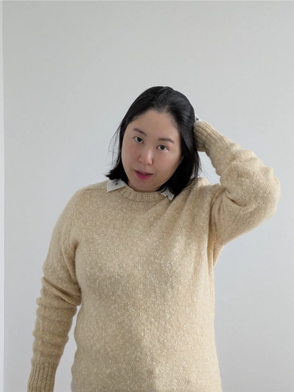 Beige Vintage Wool and Cotton Blend Sweater (Women's Size S)