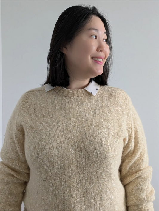 Beige Vintage Wool and Cotton Blend Sweater (Women's Size S)