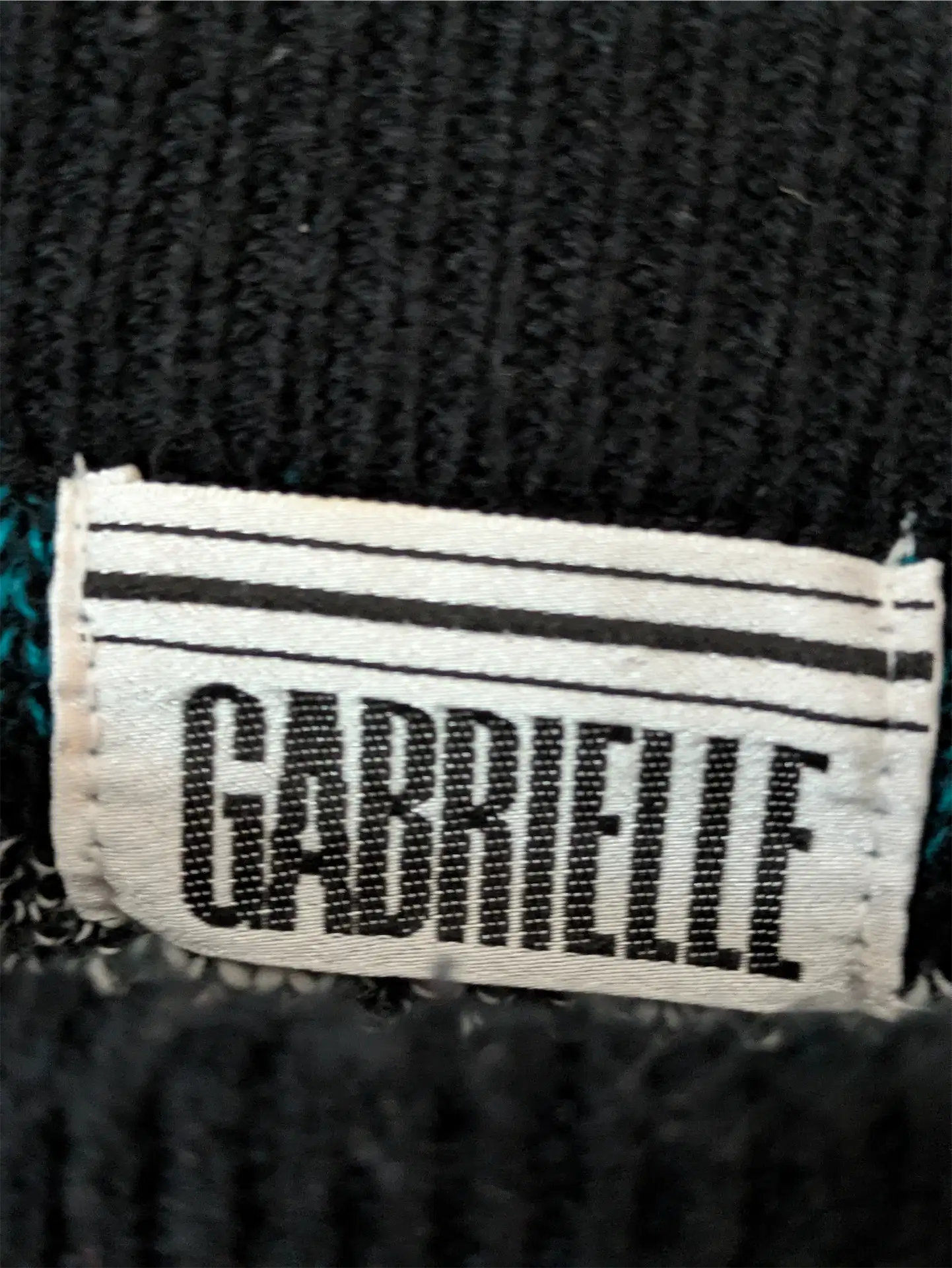 Teal / Black Unisex 1990s Sweater with Leather Trim - Gabrielle (Size M)