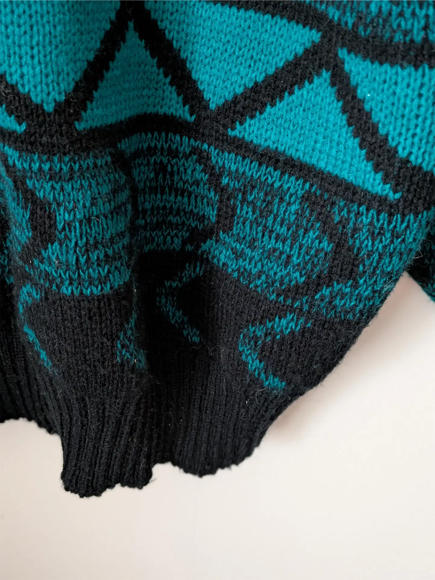 Teal / Black Unisex 1990s Sweater with Leather Trim - Gabrielle (Size M)