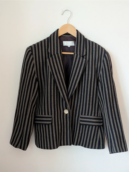 Navy / Brown Stripe Vintage Wool Blazer - Cimone (Size M)