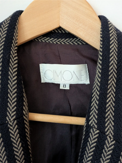 Navy / Brown Stripe Vintage Wool Blazer - Cimone (Size M)