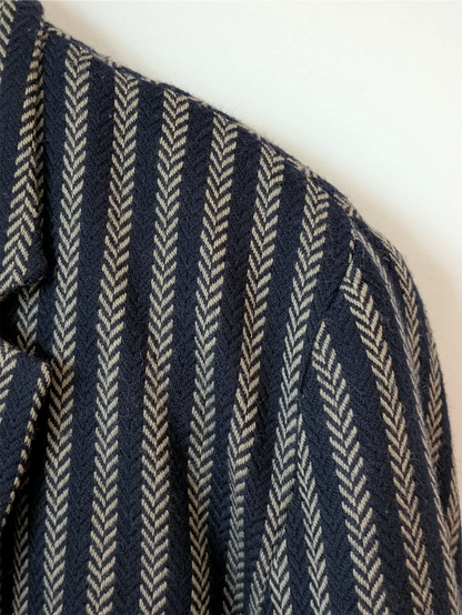 Navy / Brown Stripe Vintage Wool Blazer - Cimone (Size M)