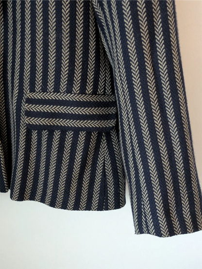 Navy / Brown Stripe Vintage Wool Blazer - Cimone (Size M)