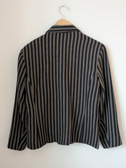 Navy / Brown Stripe Vintage Wool Blazer - Cimone (Size M)