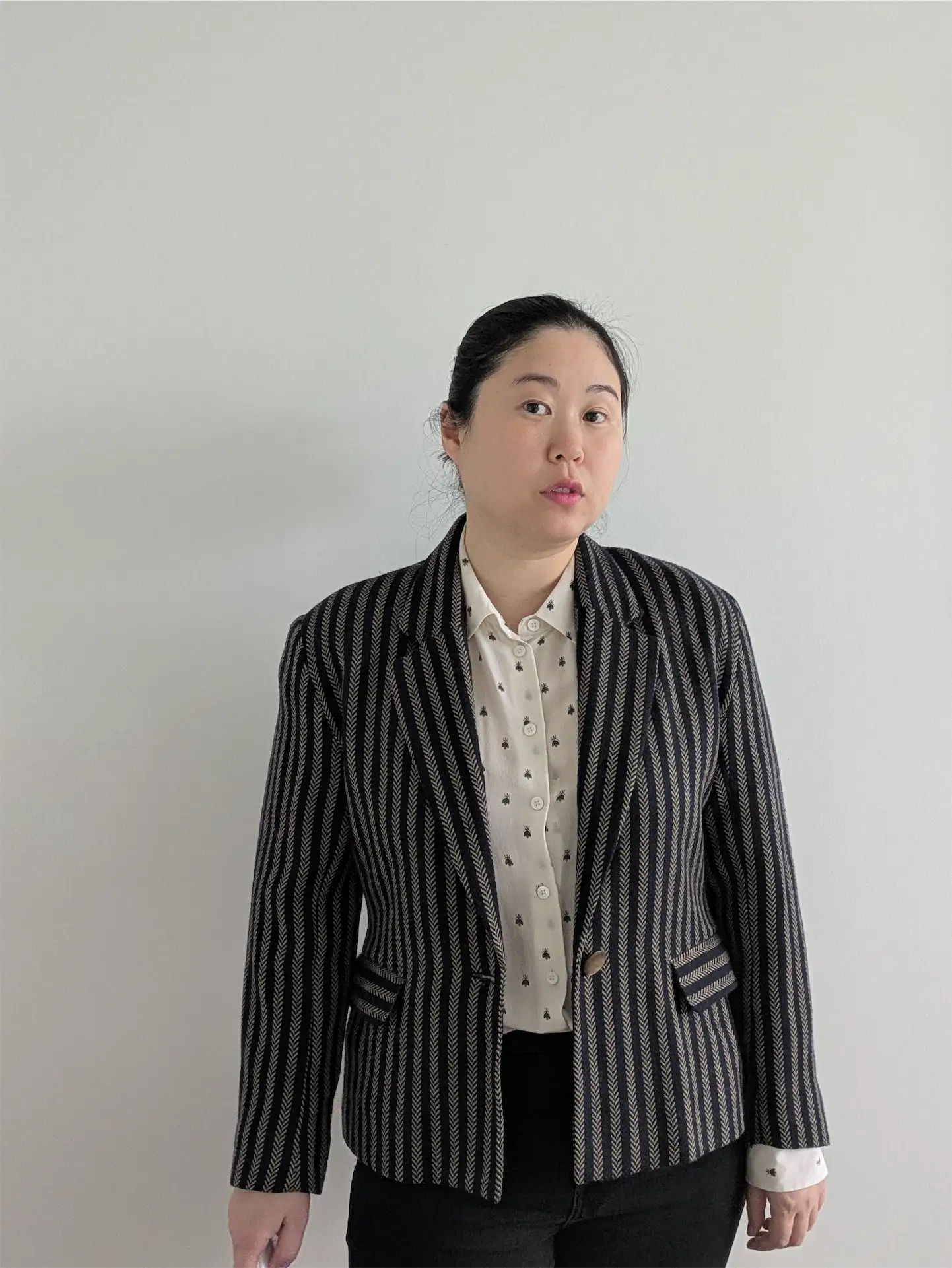 Navy / Brown Stripe Vintage Wool Blazer - Cimone (Size M)