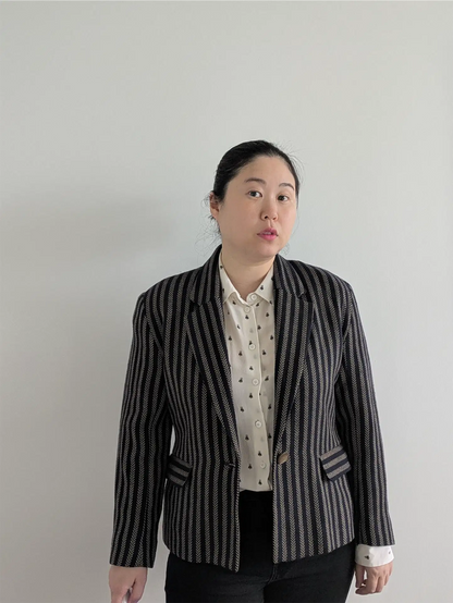 Navy / Brown Stripe Vintage Wool Blazer - Cimone (Size M)