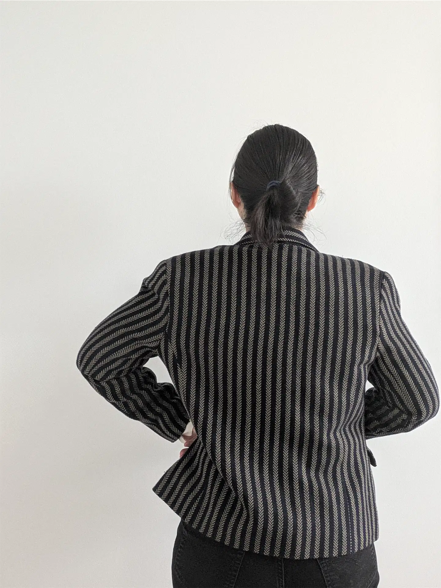 Navy / Brown Stripe Vintage Wool Blazer - Cimone (Size M)