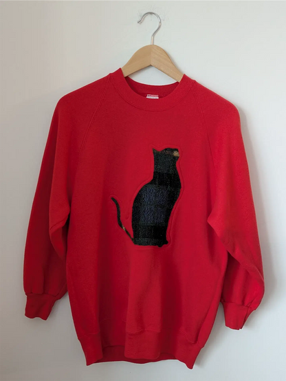 Red / Orange Upcycled Sweatshirt - Cats (Size M)