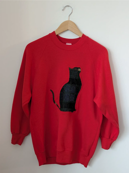 Red / Orange Upcycled Sweatshirt - Cats (Size M)