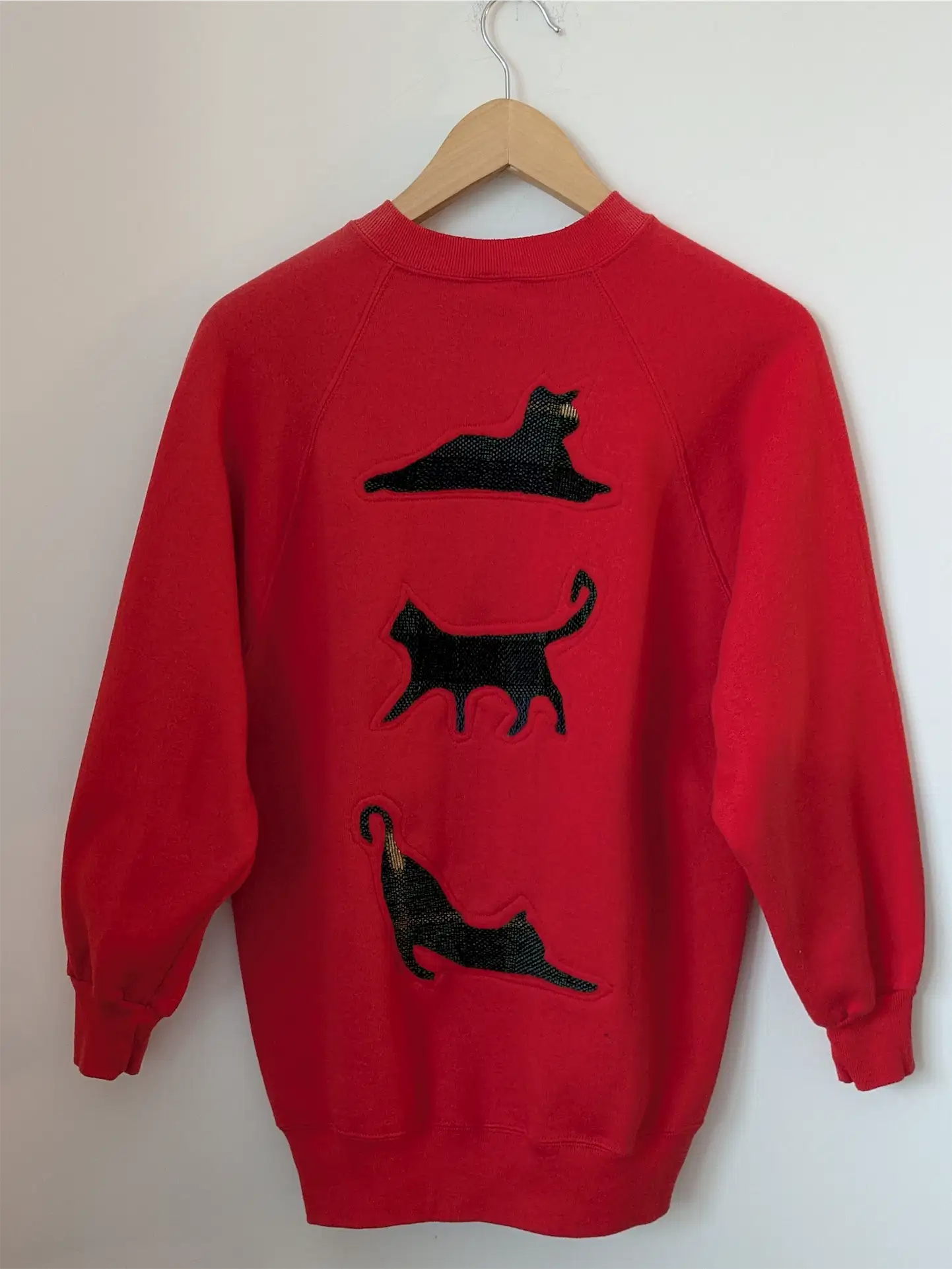 Red / Orange Upcycled Sweatshirt - Cats (Size M)