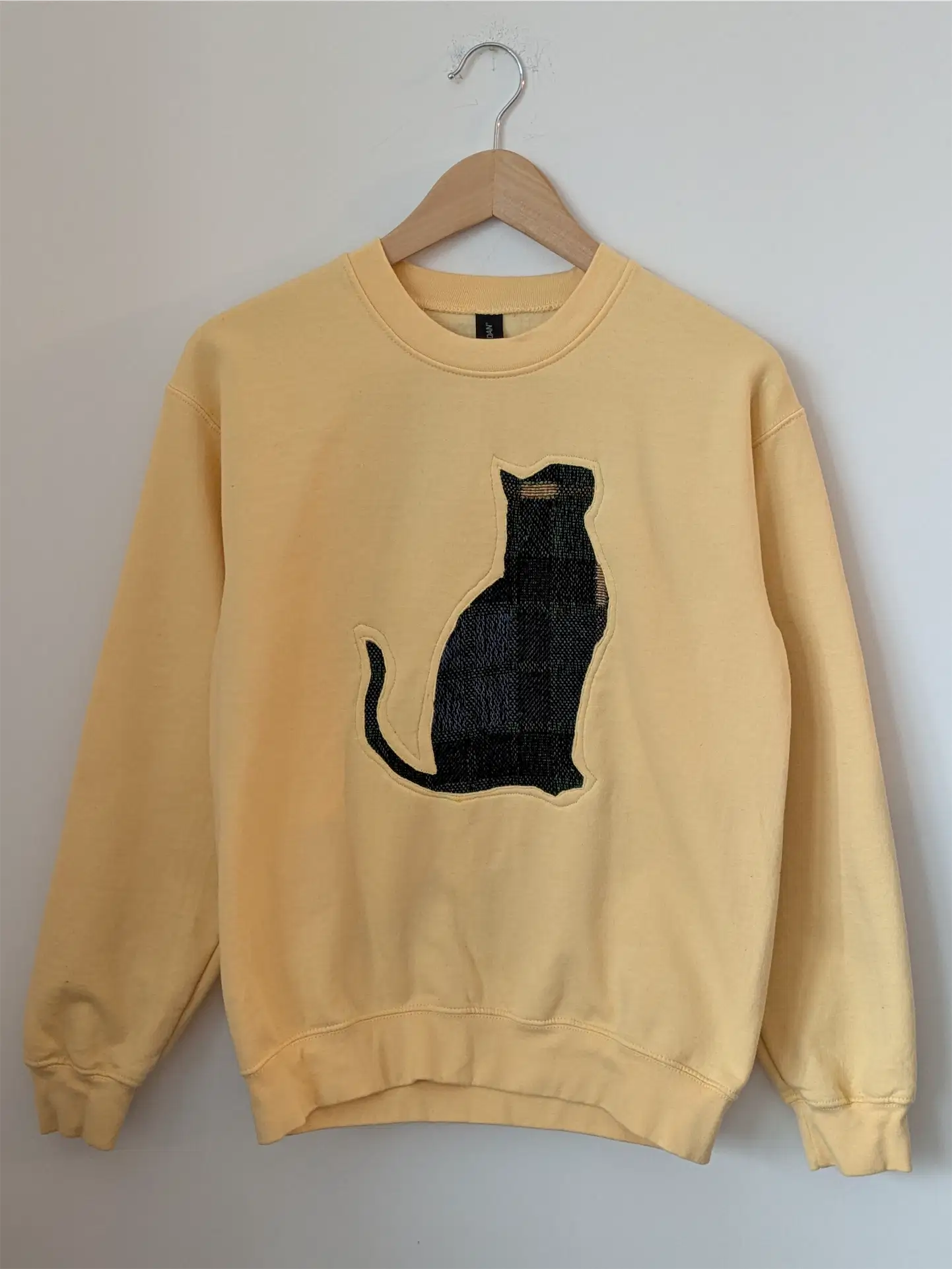 Yellow Upcycled Sweatshirt - Cats (Size S)