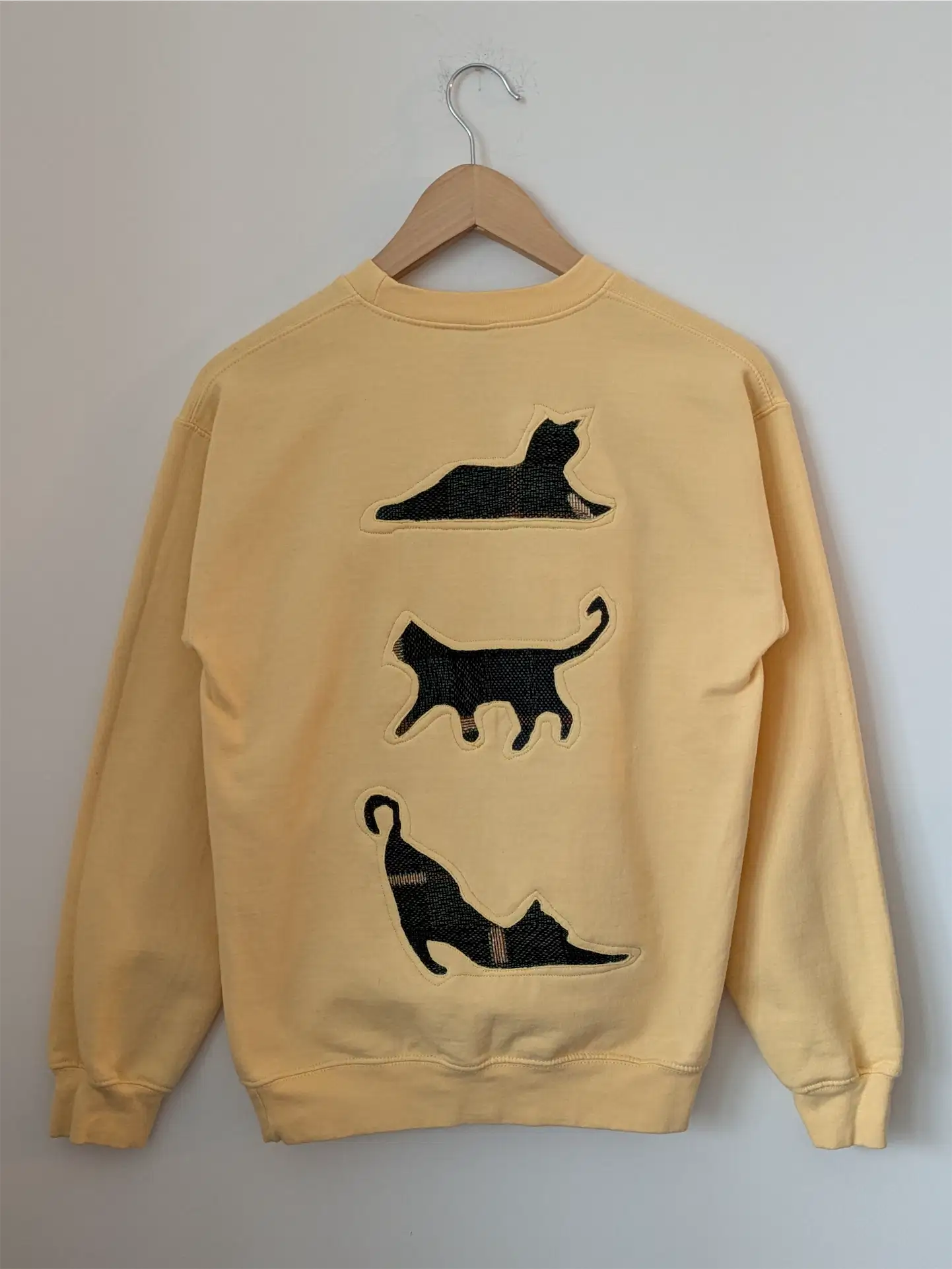 Yellow Upcycled Sweatshirt - Cats (Size S)