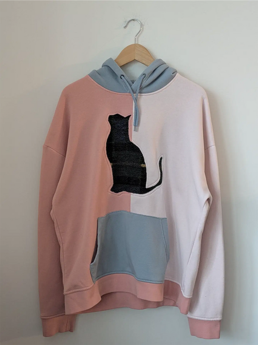 PInk and Blue Upcycled Sweatshirt - Cats (Size L)