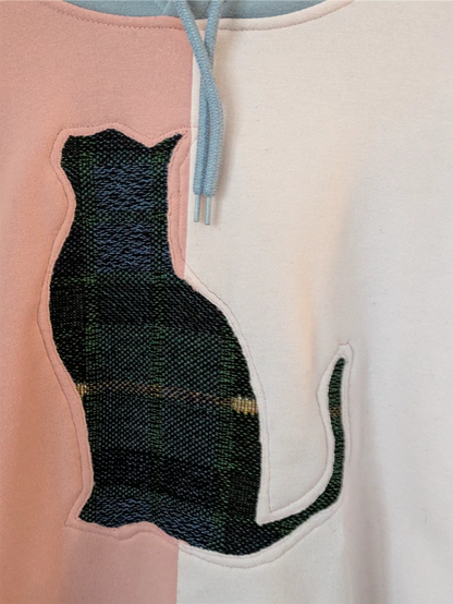 PInk and Blue Upcycled Sweatshirt - Cats (Size L)