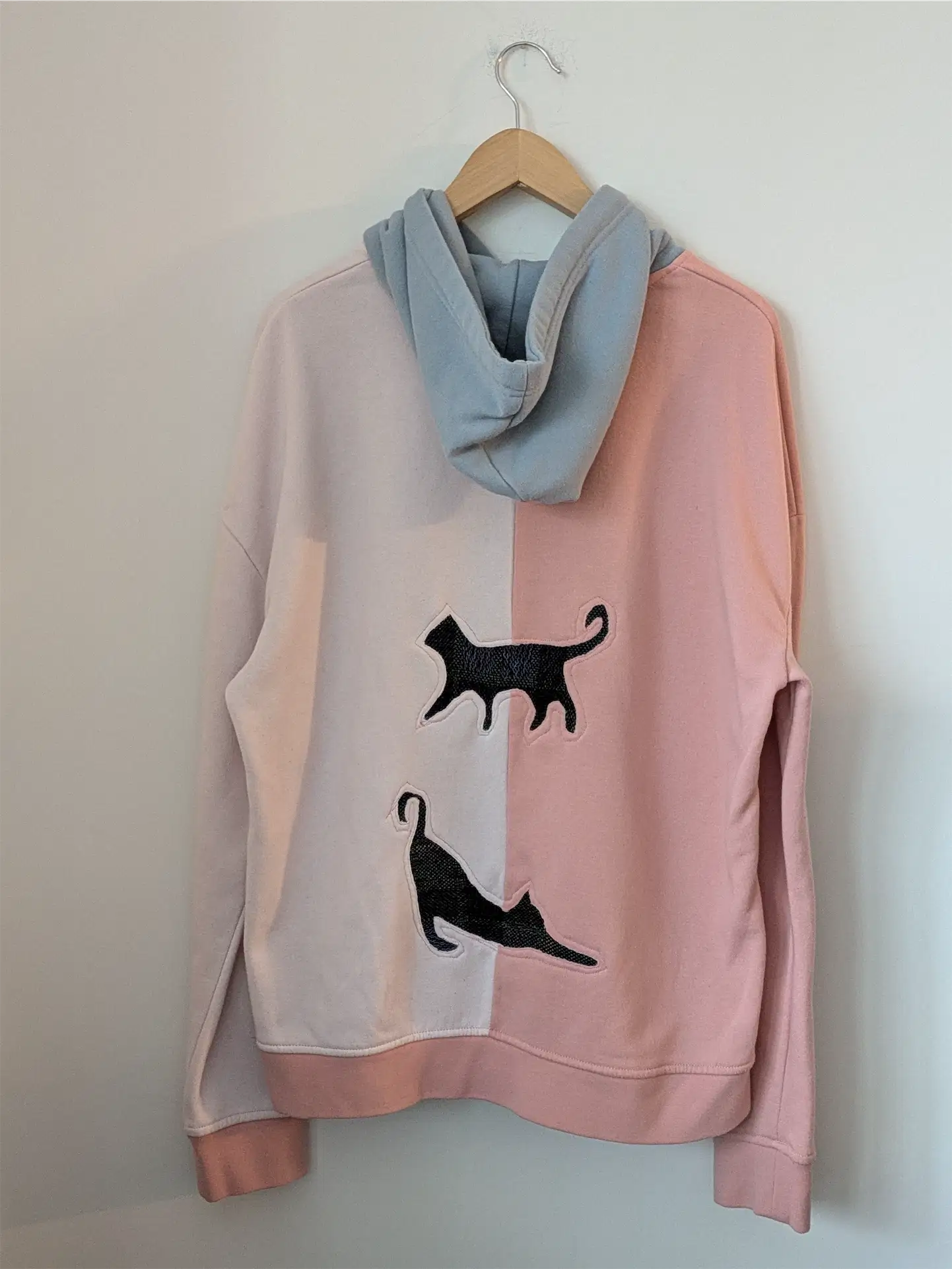 PInk and Blue Upcycled Sweatshirt - Cats (Size L)