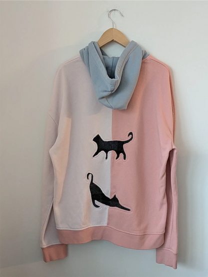PInk and Blue Upcycled Sweatshirt - Cats (Size L)