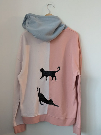 PInk and Blue Upcycled Sweatshirt - Cats (Size L)