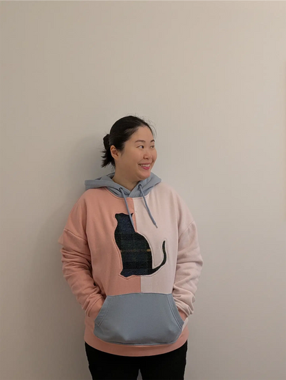 PInk and Blue Upcycled Sweatshirt - Cats (Size L)