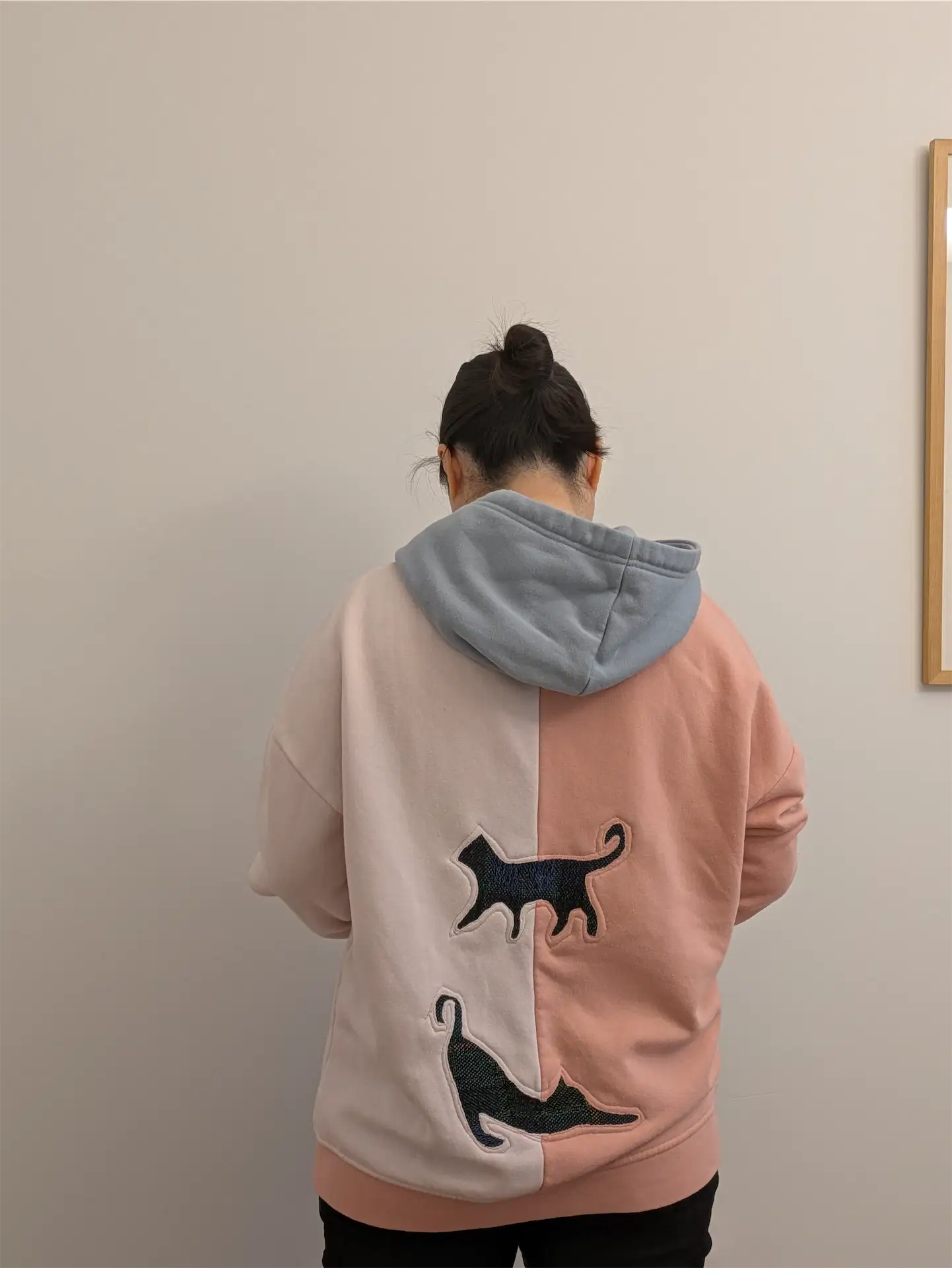 PInk and Blue Upcycled Sweatshirt - Cats (Size L)