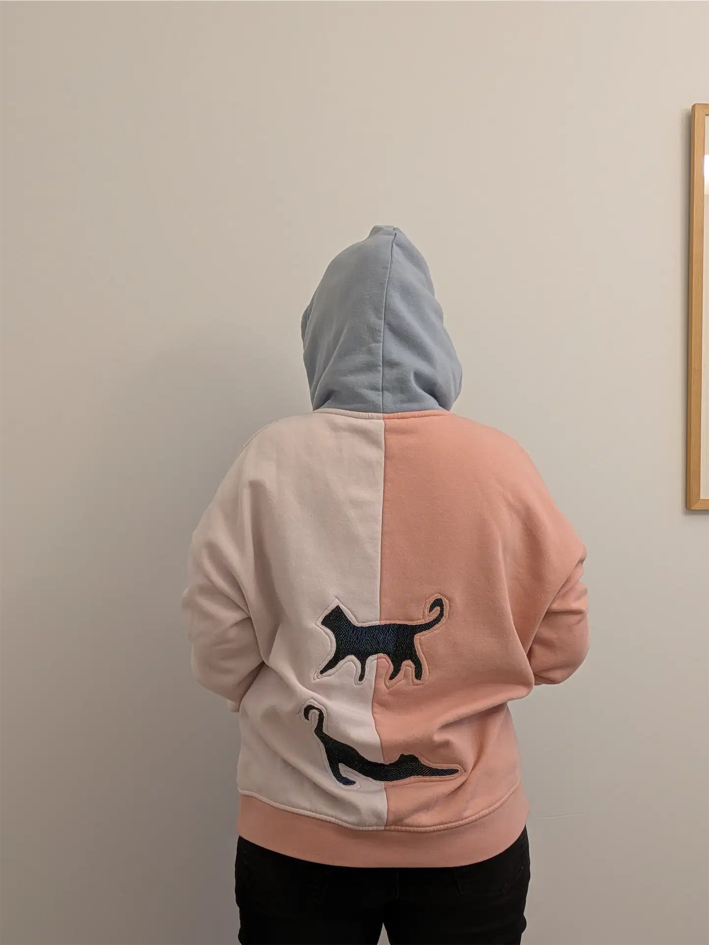 PInk and Blue Upcycled Sweatshirt - Cats (Size L)