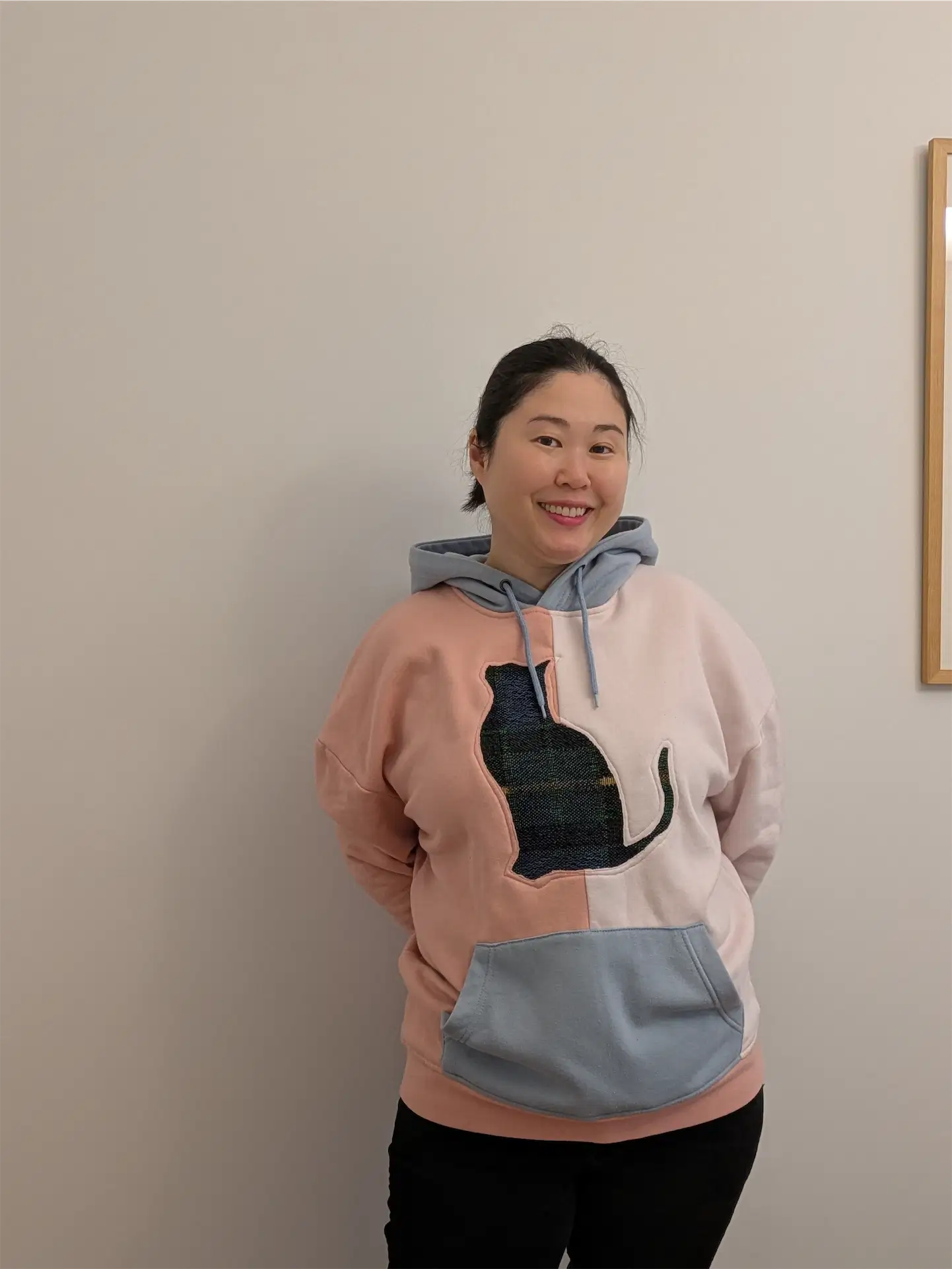 PInk and Blue Upcycled Sweatshirt - Cats (Size L)