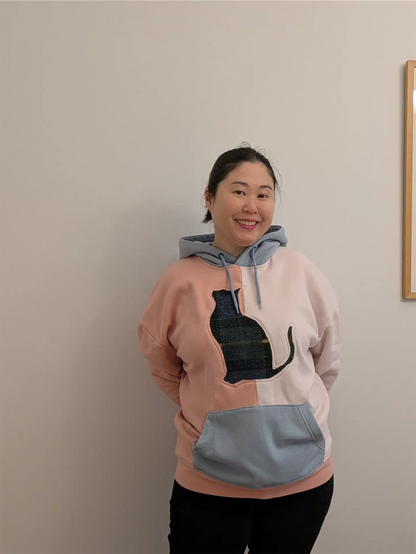 PInk and Blue Upcycled Sweatshirt - Cats (Size L)