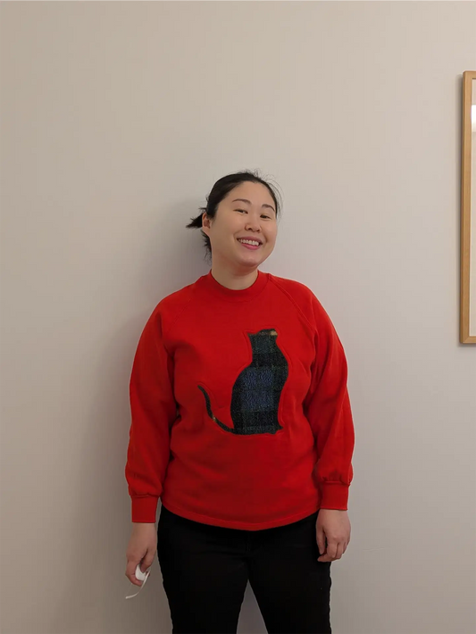 Red / Orange Upcycled Sweatshirt - Cats (Size M)