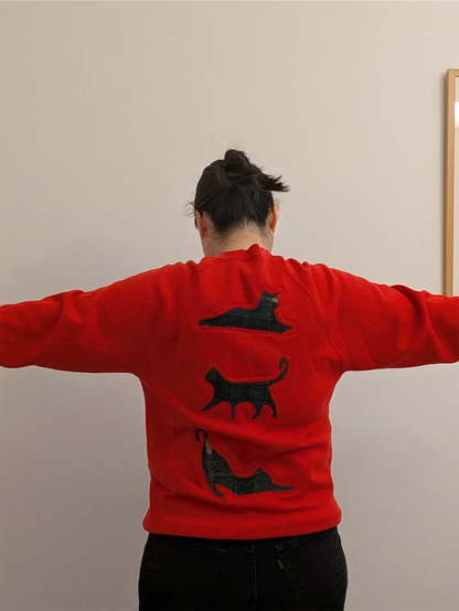 Red / Orange Upcycled Sweatshirt - Cats (Size M)